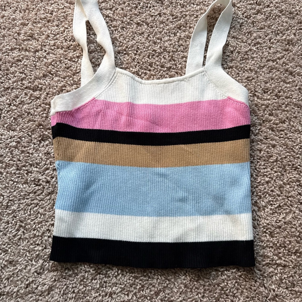 Z Supply Pink and White Fitted Crop Tank
